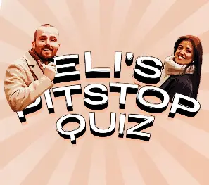 Eli's Pitstop Quiz promotieafbeelding met twee presentatoren en retro-stijl typografie